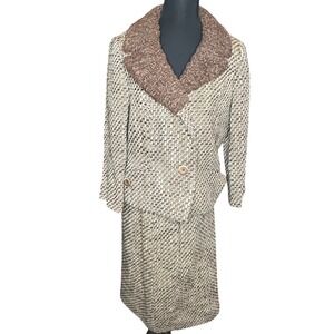 Vintage Paul Blumenstein Brown Tweed Skirt Suit Faux Fur Collar 1960s Mod Small